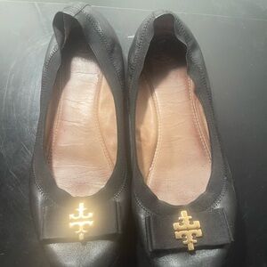 Tory Burch Black Sedgwick Leather Ballerina Flats Size 11